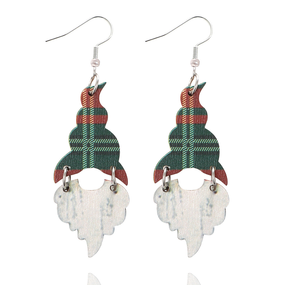 Wholesale Christmas Elf Wood Chips Retro Plaid Polka Dot Christmas Hat Earrings